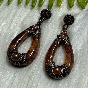 Vintage Brown foiled copper tone Teardrop Earrings